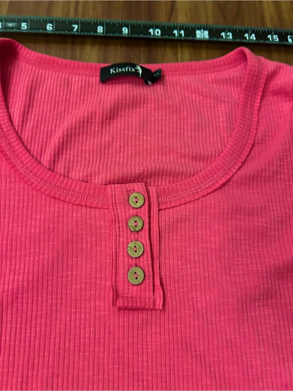 Pink Fitted Ribbed Long Sleeve Button details Henley knit - Picture 3 of 7